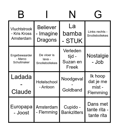 Muziekbingo Card