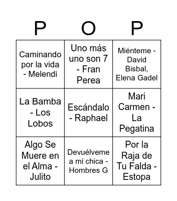 BINGO POP 1 Bingo Card