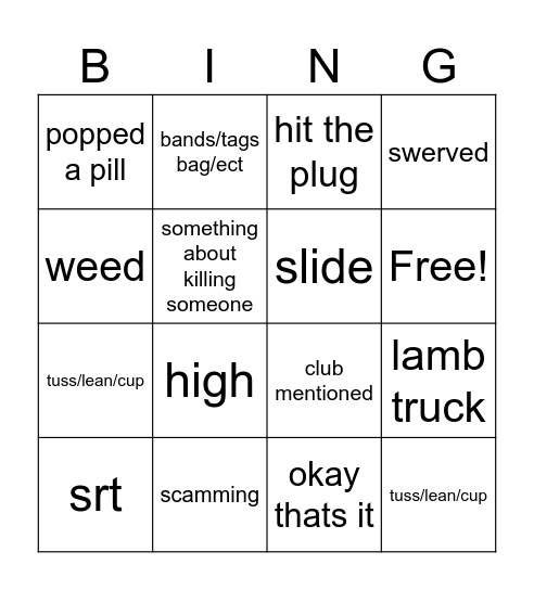 saber rap lyrics Bingo Card