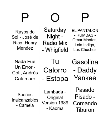 BINGO POP 3 Bingo Card