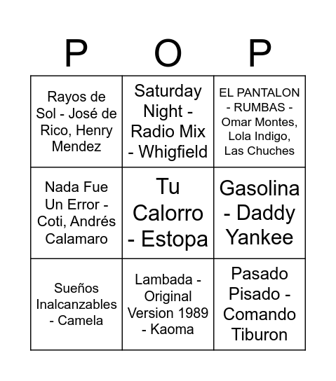 BINGO POP 3 Bingo Card