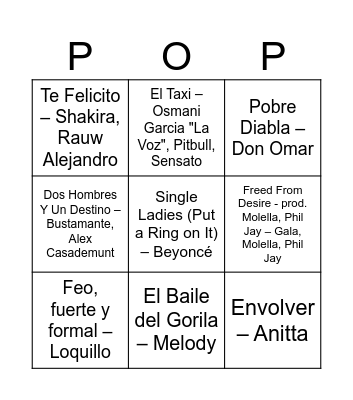 bingo pop 2 Bingo Card