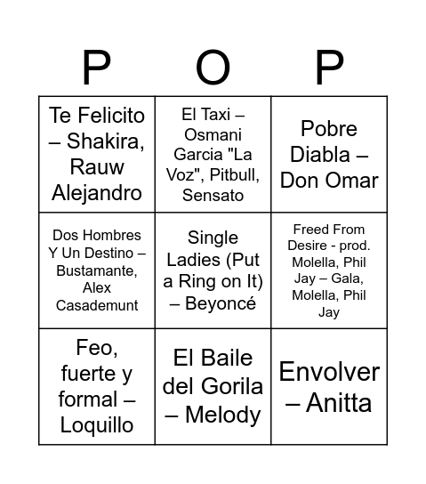 bingo pop 2 Bingo Card