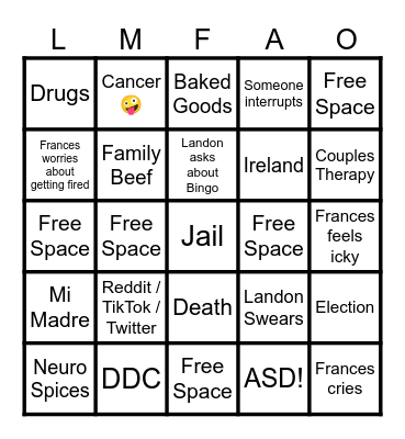 FML THERAPY BINGO v.3.0 Bingo Card