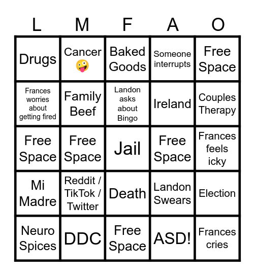 FML THERAPY BINGO v.3.0 Bingo Card