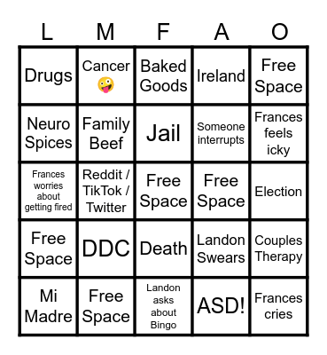 FML THERAPY BINGO v.3.0 Bingo Card