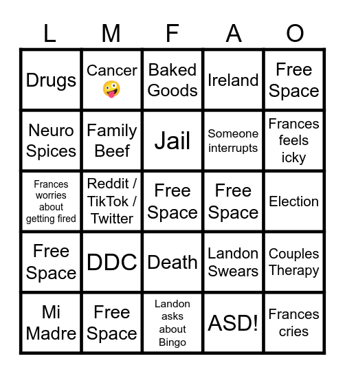 FML THERAPY BINGO v.3.0 Bingo Card