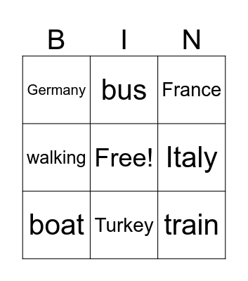 travel Bingo Card