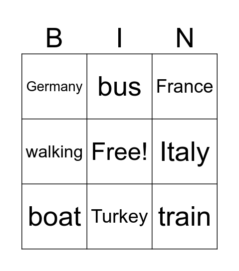 travel Bingo Card