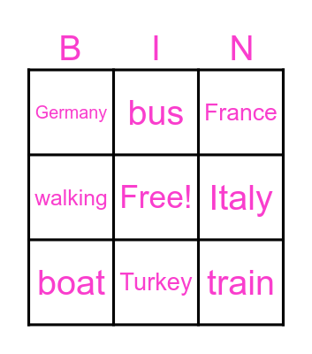 travel Bingo Card