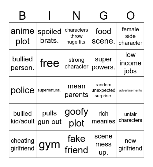 Shane plays bingo Card