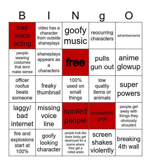 Shane plays bingo Card