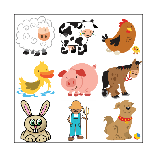 Farm Animals Bingo Card