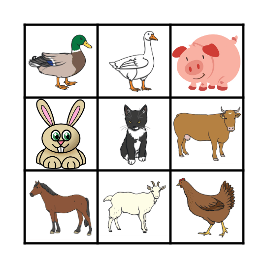 FARM ANIMALS Bingo Card