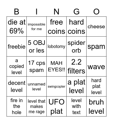 Geometry Dash Recent Tab Bingo Challenge Bingo Card