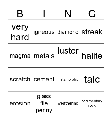 Rocks/Minerals/Soil Bingo Card