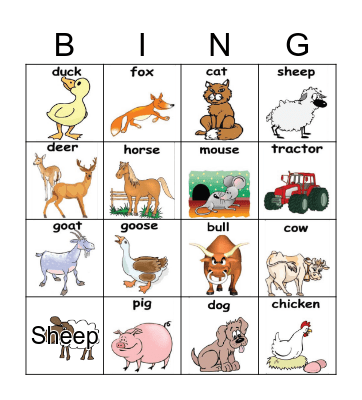 Farm Animals Bingo Card