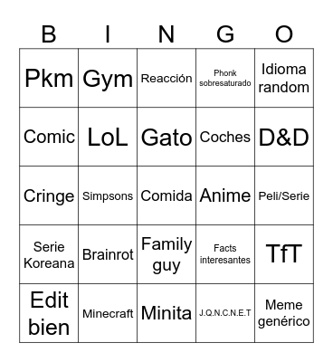 Youtube shorts Bingo Card