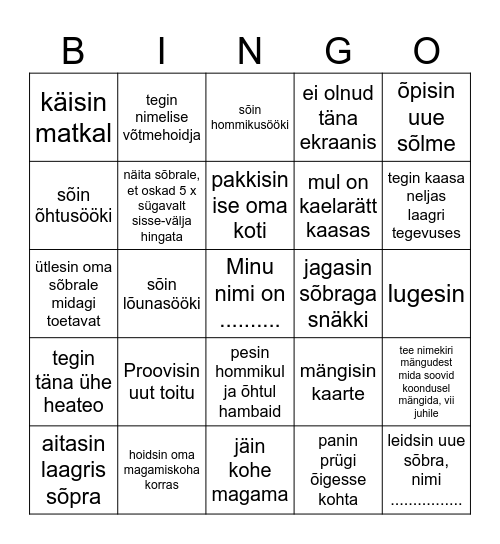 Tibude loendus Bingo Card