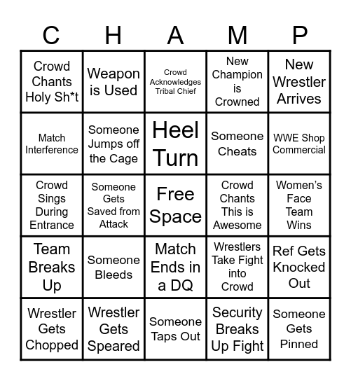 Survivor Series Bingo Card