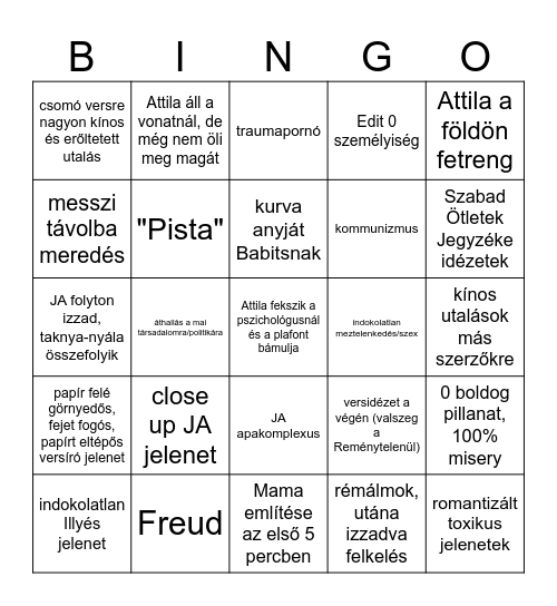 József Attila film Bingo Card