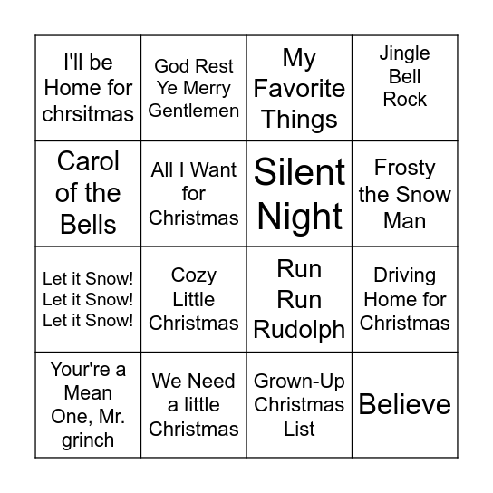 Julesanger Bingo Card