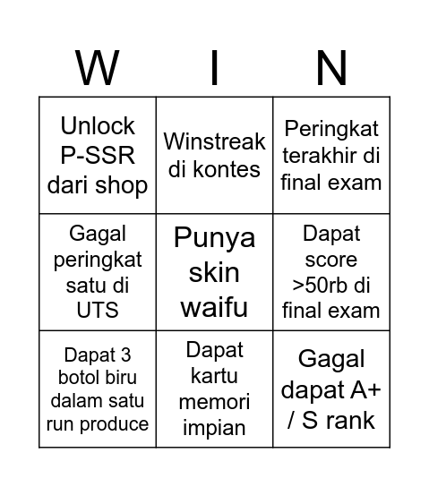 Gakumas Bingo Card