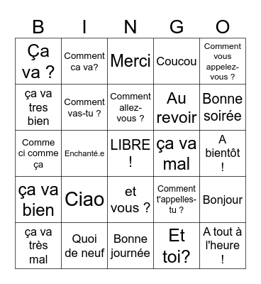 French greetings Bingo Card