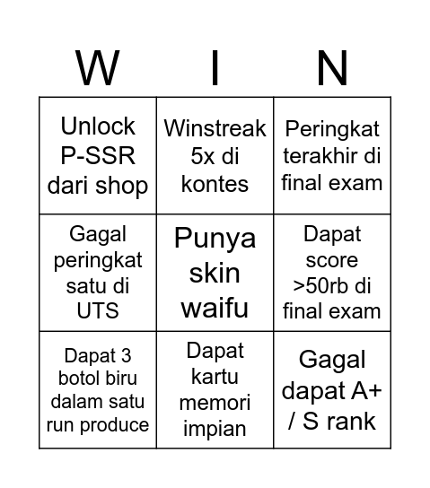 Gakumas Bingo Card