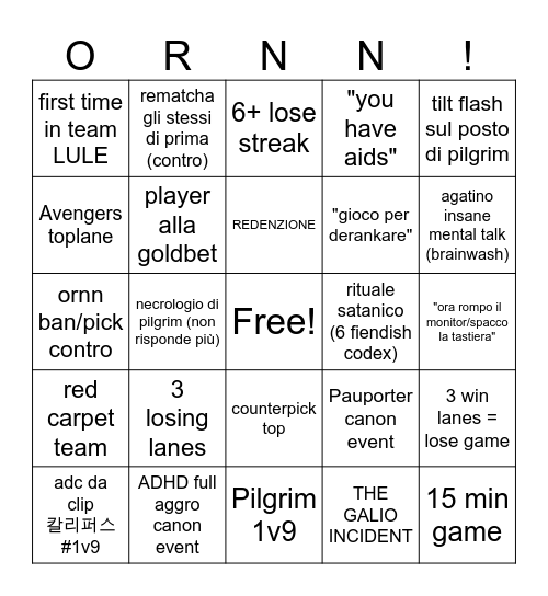 Pilgrim SoloQ Bingo Card