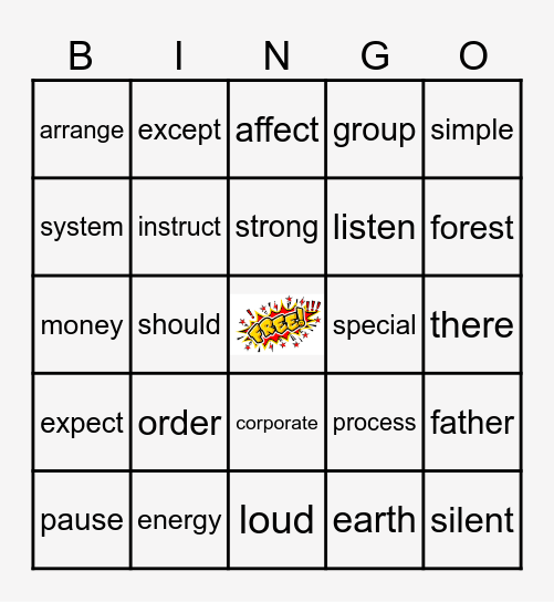 Sight Words Bingo Card