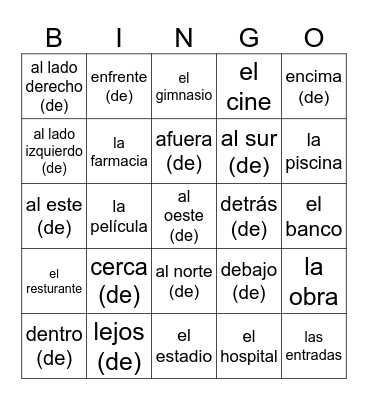 Las direcciones y los eventos Bingo Card