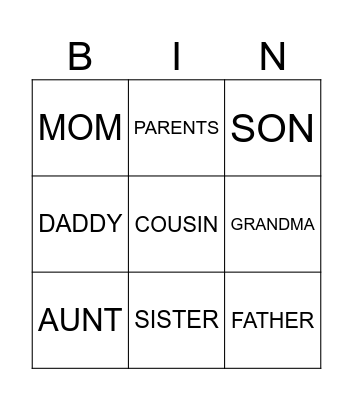 FAMILY MEMBERS Bingo Card