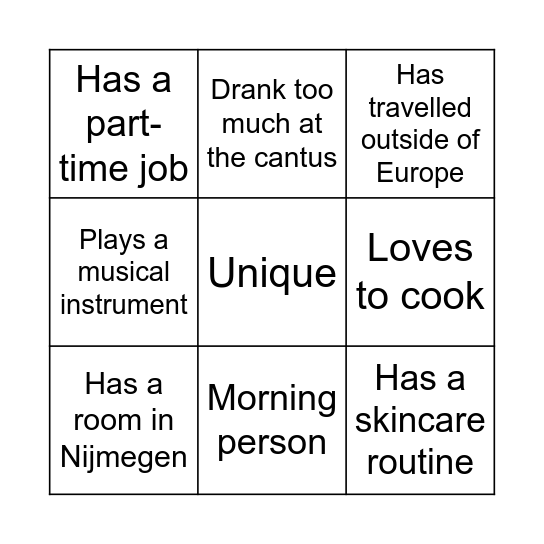 Social Bingo Card