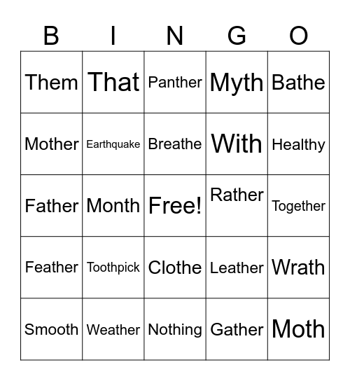 TH BINGO Card