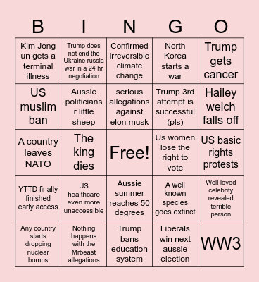2024 - 2025 predictions🫡 Bingo Card