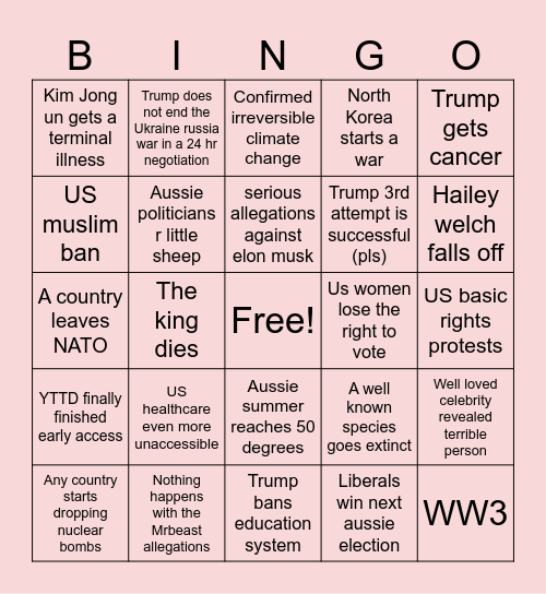 2024 - 2025 predictions🫡 Bingo Card