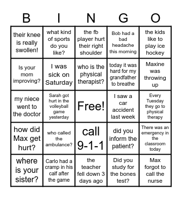 ASL Sentence Practice Bingo Card