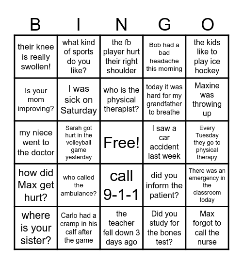 ASL Sentence Practice Bingo Card