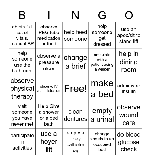 clinical bingo Card