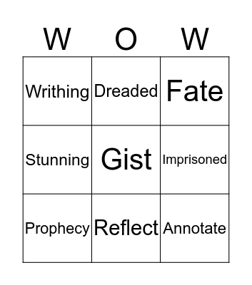 Vocabulary Bingo Card