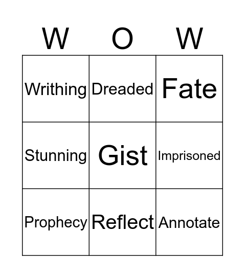 Vocabulary Bingo Card