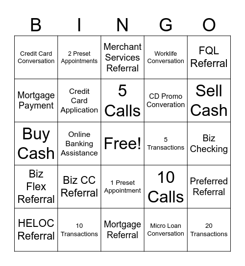 Banker Bingo Card