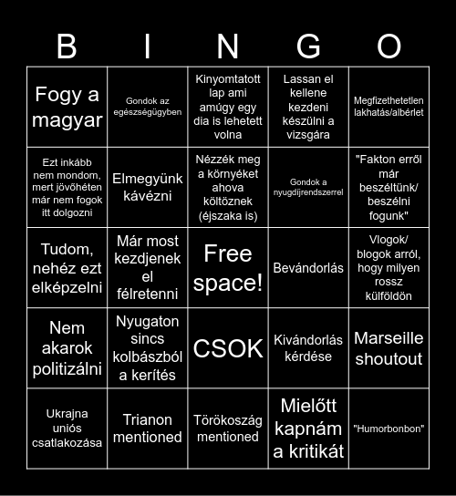 Demográfia Bingo Card