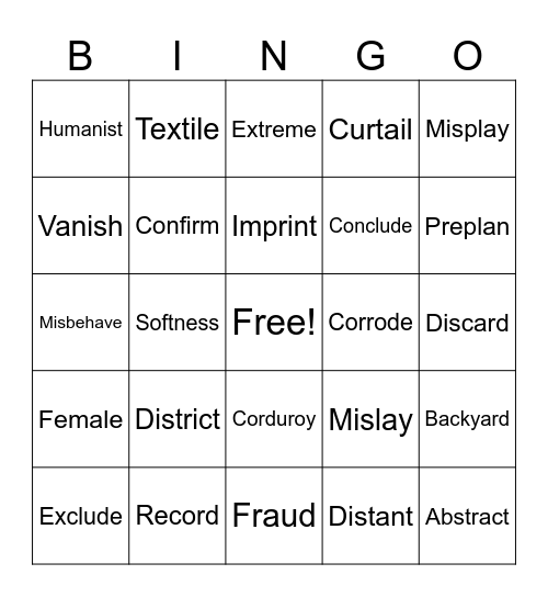 SRP Bingo Card