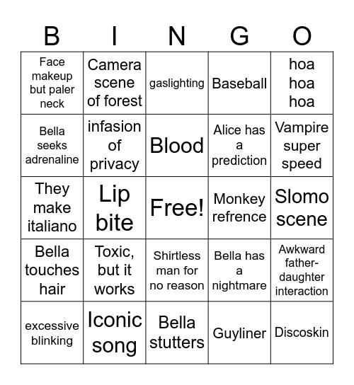 twilight Bingo Card