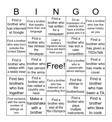 Meet the Brothers Bingo Card