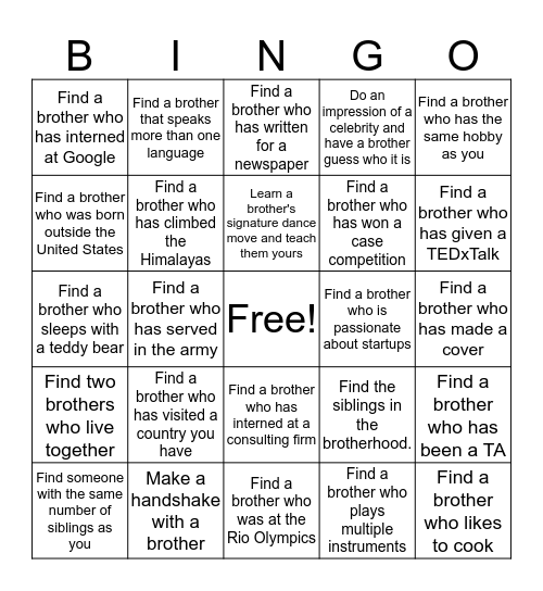 Meet the Brothers Bingo Card