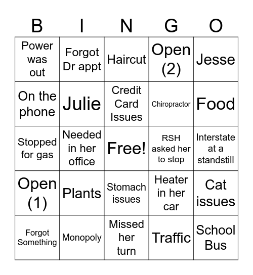 Untitled Bingo Card