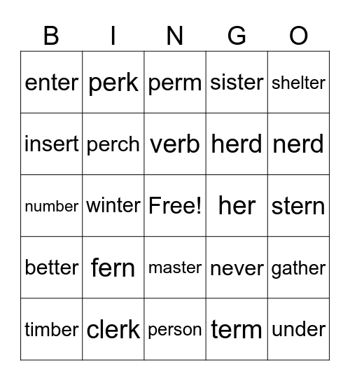 "er" words Bingo Card